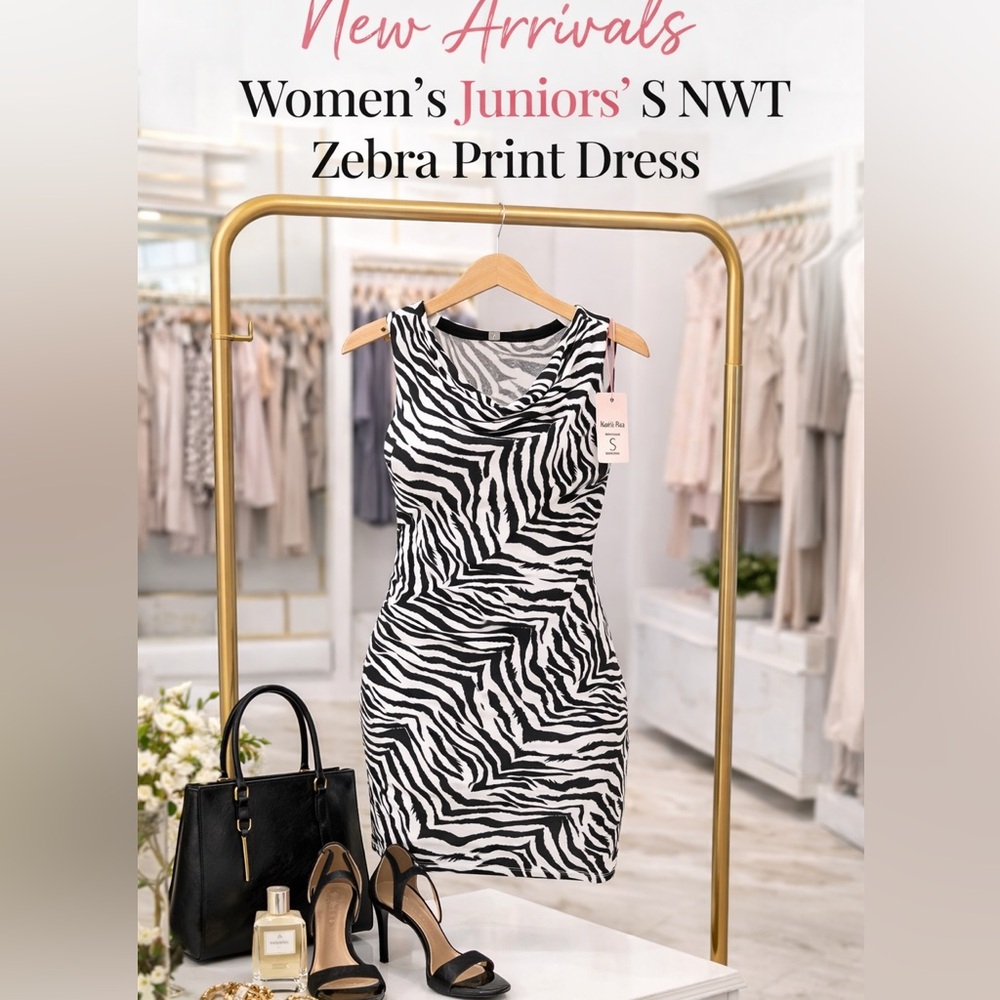 Katia Rae Zebra Print Bodycon Dress Small NWT Cowl Neck Mini Animal